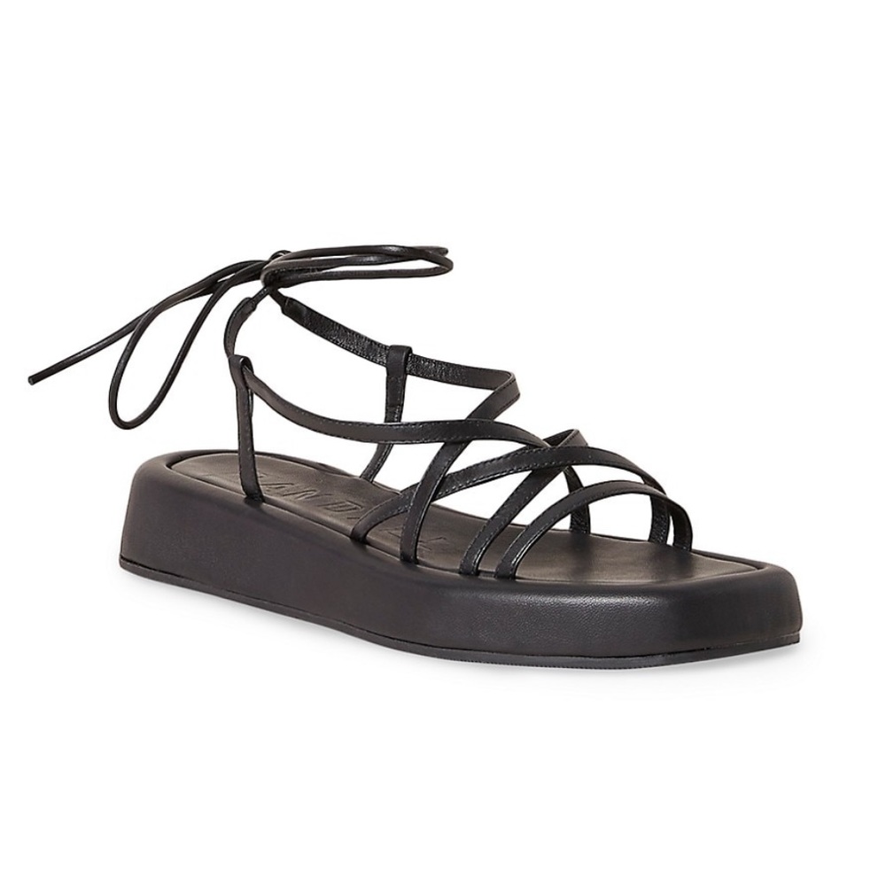 Loeffler Randall Black Leather Lace-Up Platform Sandals
